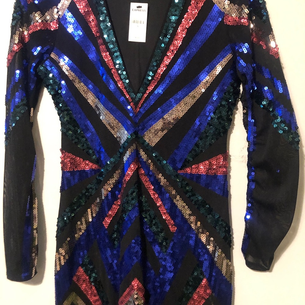 Express Multicolor Sequin Long Sleeve Dress